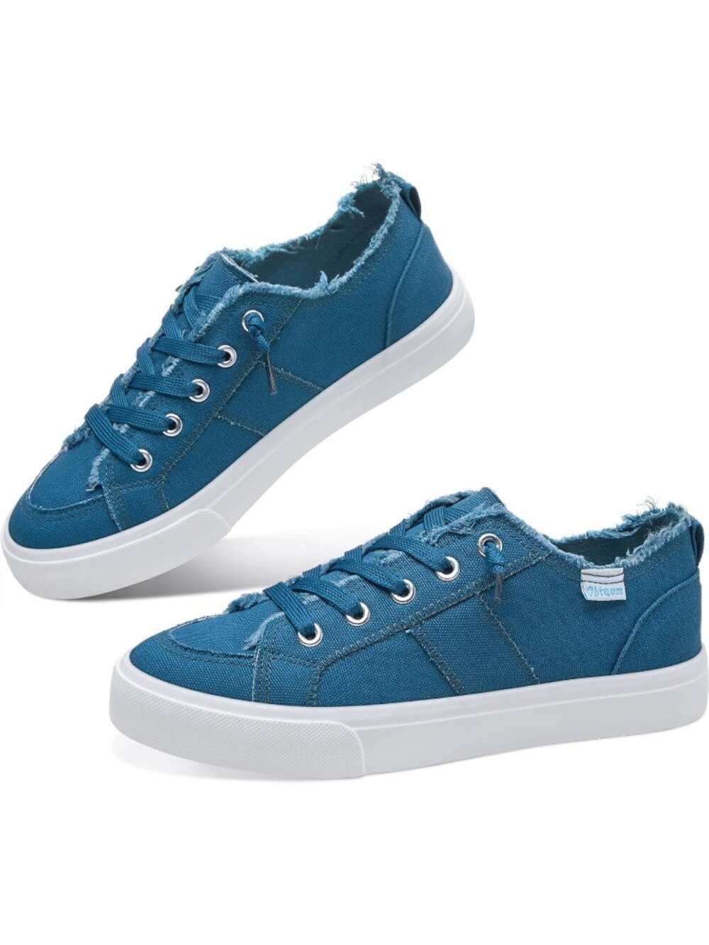 Women's Dark Lake Blue Color Washed Leopard Canvas Slip On Casual Cotton Sneaker
